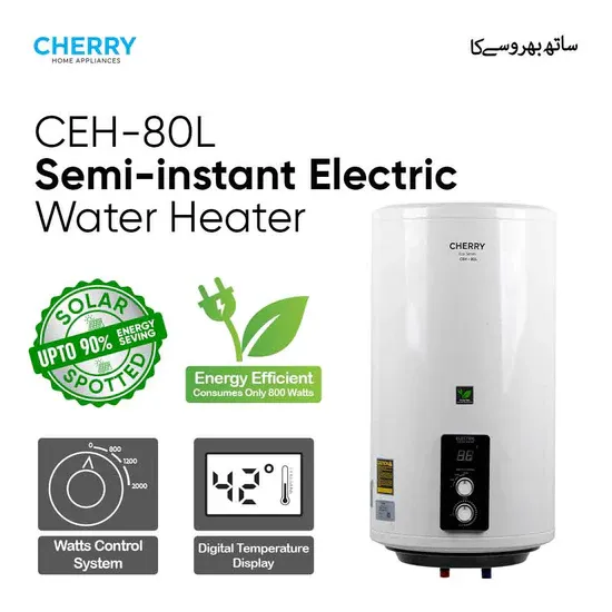 Cherry ECO Series CEH-80L Electric Water Heater | Digital Watt Control & Temperature Control, Inverter Energy Saving Geyser
